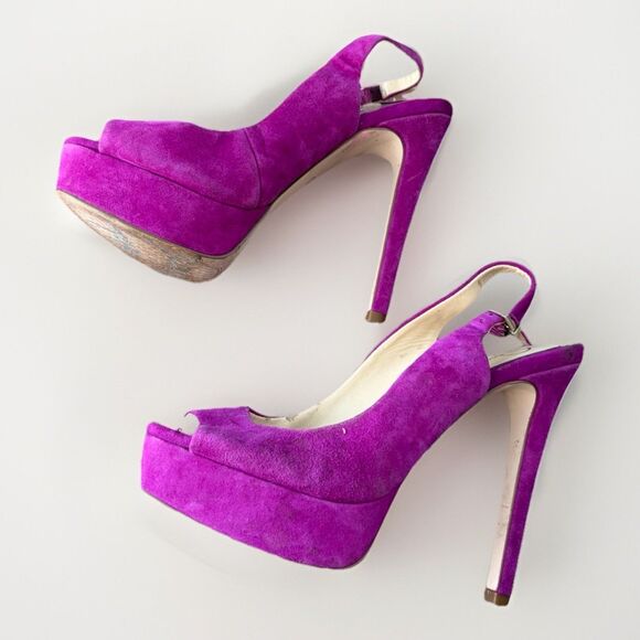 Jessica Simpson Fuchsia Platform Stilleto Heels Size 7 Suede Peep Toe - Picture 5 of 6